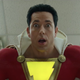 Zachary Levi as a very astonished Shazam.